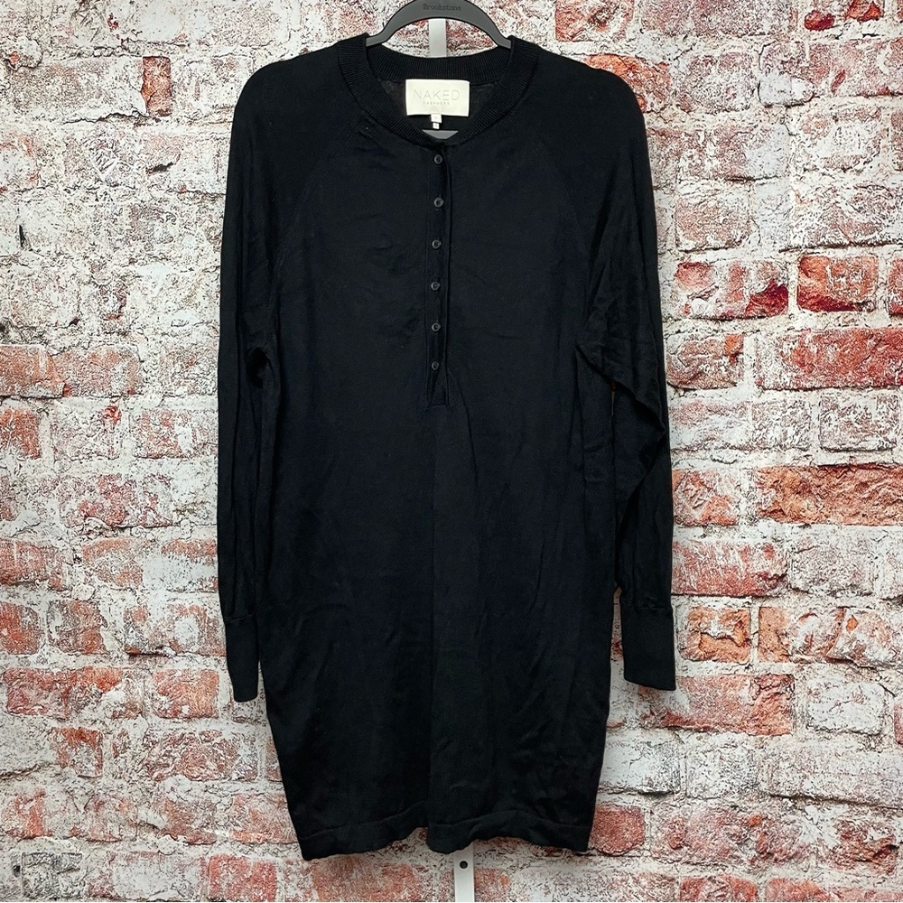 Naked Cashmere Long Sleeve Black Button-Up Sweater Dress Small